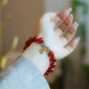 Buddha Stones Natural Red Agate Peace Talisman Fu Character Dragon Tail Confidence Charm Bracelet Bracelet BS 2