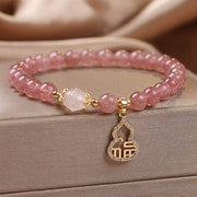 Buddha Stones Strawberry Quartz Gourd Fu Character Charm Positive Bracelet Bracelet BS 3