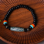 Buddha Stones Tibetan Nine-Eye Dzi Bead Om Mani Padme Hum Power Bracelet