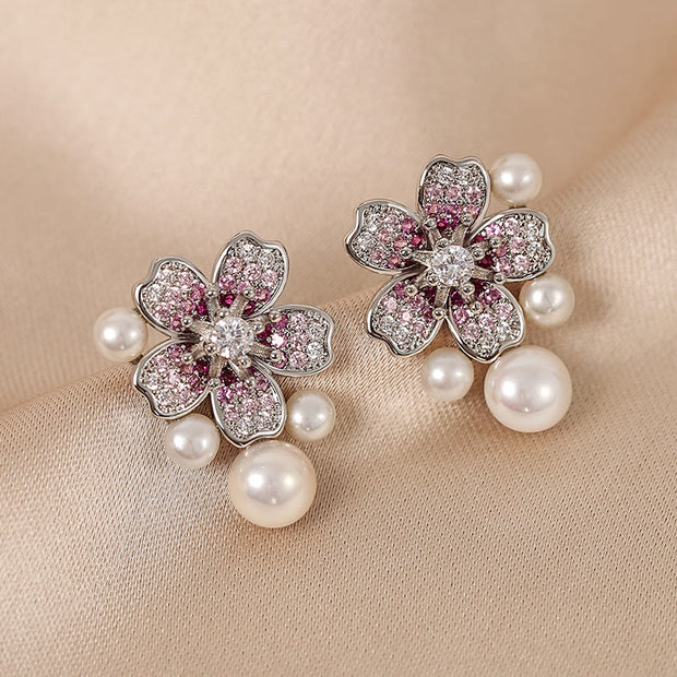 Buddha Stones Cherry Blossom Sakura Design Pearl Healing Necklace Pendant Ring Earrings Set Bracelet Necklaces & Pendants BS Earrings