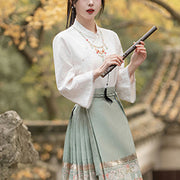 Buddha Stones Chinese Hanfu Green Peach Garden Printed Horse Face Skirt Mamianqun 8