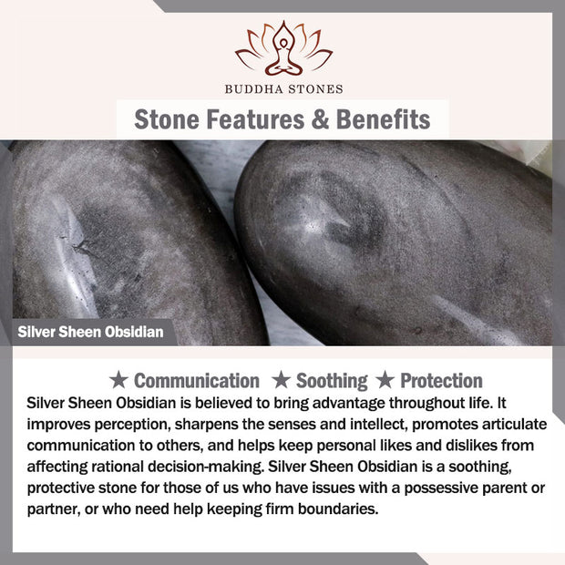 Buddha Stones Natural Silver Sheen Obsidian Lunar Meteorite Protection Bracelet Bracelet BS 5