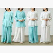 Buddha Stones 2Pcs Tang Suit Shirt Top Pants Meditation Zen Tai Chi Tencel Clothing Women's Set Women's Meditation Cloth BS 20