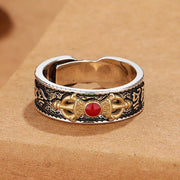 Buddha Stones Tibetan Om Mani Padme Hum Red Agate Dorje Vajra Design Wisdom Ring Ring BS 1