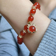 Buddha Stones Year of the Dragon Red Agate Jade Peace Buckle Fu Character Success Bracelet Bracelet BS 17