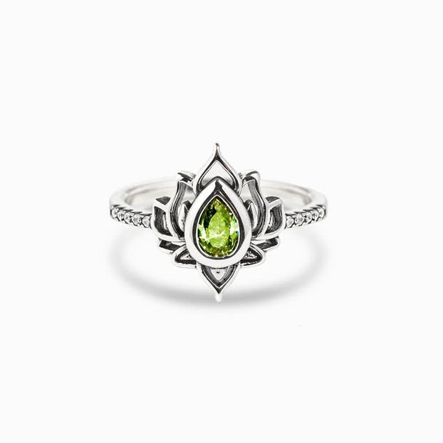 Buddha Stones Sterling Silver Lotus Zircon Blessing Protection Ring Ring BS Green US12