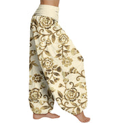 Buddha Stones  Numerous Flowers Pattern Women's Elastic Waist Harem Pants