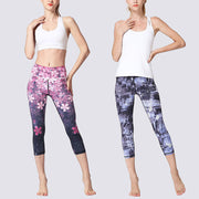 Buddha Stones Cherry Blossoms Sakura Lines Print Sports Yoga Cropped Leggings Women's Yoga Capri Pants Women's Capri Pants BS 13