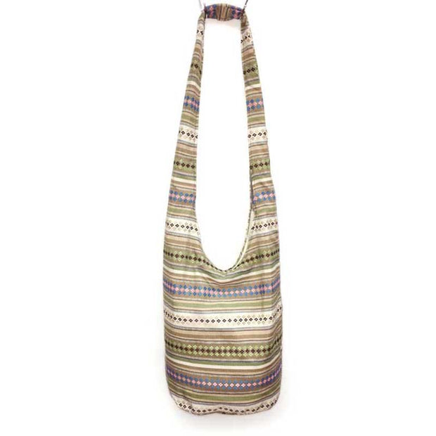 Buddha Stones Cotton Stripes Pattern Crossbody Bag Shoulder Bag Crossbody Bag&Shoulder Bag BS Khaki Stripes 36*19*34cm