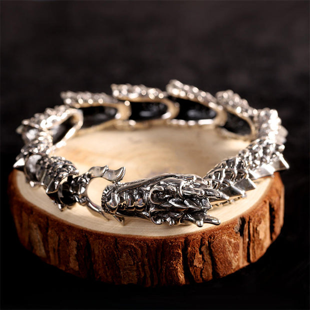 Buddha Stones 925 Sterling Silver Dragon Luck Success Bracelet Bangle