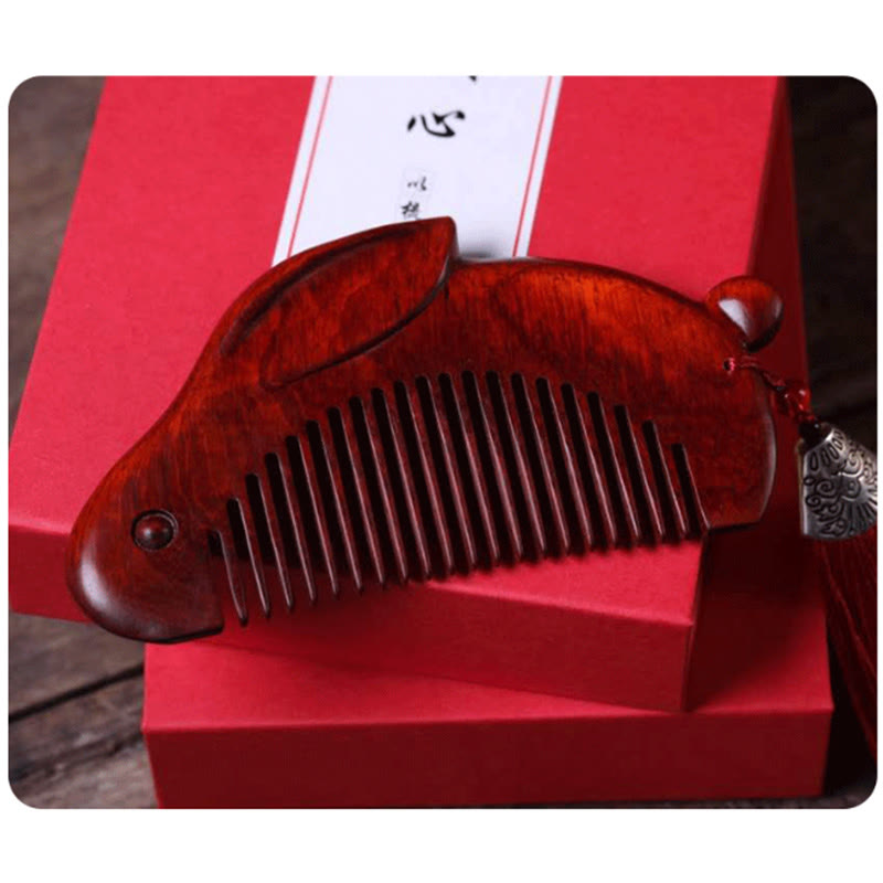 Small Leaf Red Sandalwood Cute Bunny Rabbit Sooth Comb With Gift Box ...