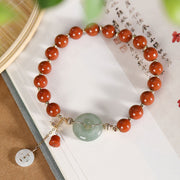 Buddha Stones 14k Gold Filled Jade Red Agate Peace Buckle Copper Coin Gourd Confidence Bracelet Bracelet BS 3