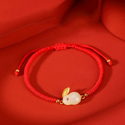 Buddha Stones 925 Sterling Silver Year of the Rabbit Hetian White Jade Luck Red String Protection Bracelet Bracelet BS Hetian White Jade(Protection♥Happiness)(Wrist Circumference 14-20cm)