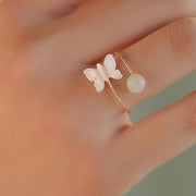 Buddha Stones 14k Gold Plated Round Hetian Jade Tridacna Stone Peach Blossom Flower Butterfly Prosperity Adjustable Ring (Extra 35% Off | USE CODE: FS35) - image 6