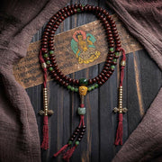 Buddha Stones Natural Tibet 108 Mala Beads Purple Bodhi Seed Hetian Cyan Jade Copper Dorje Peace Bracelet Mala Bracelet BS 1