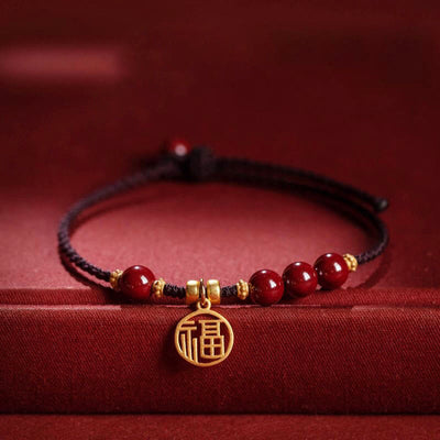 Buddha Stones Cinnabar Bead Fu Character Charm Blessing Braided String Bracelet (Extra 30% Off | USE CODE: FS30) - Cinnabar - image 0