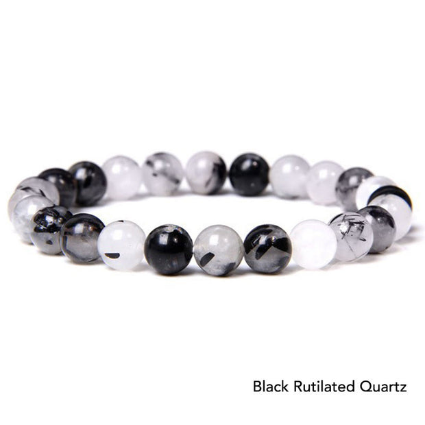 Natural Agate Stone Crystal Balance Beaded Bracelet Bracelet BS Black Rutilated Quartz