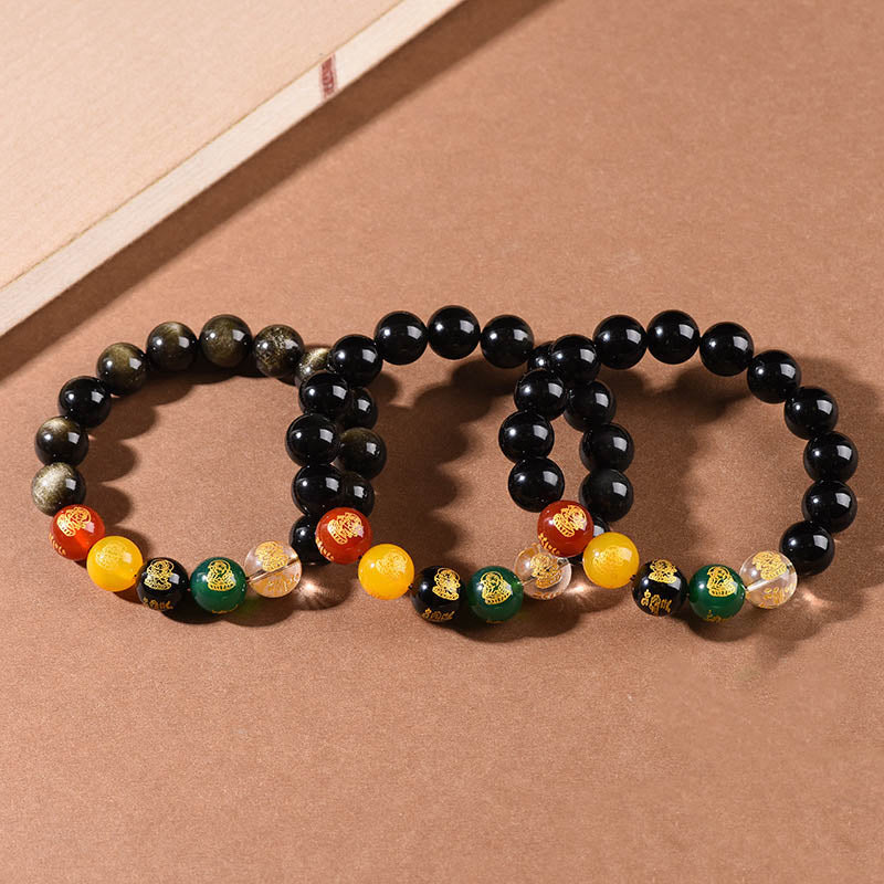 Black selling Rainbow Obsidian Station Bracelet