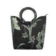 Buddha Stones Black Green Orchids Print Vintage Handbag