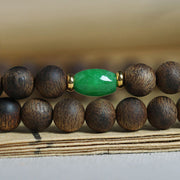 Buddha Stones 108 Mala Beads Nha Trang Bai Qinan Agarwood Cyan Jade Amber Strength Meditation Bracelet Mala Bracelet BS 19