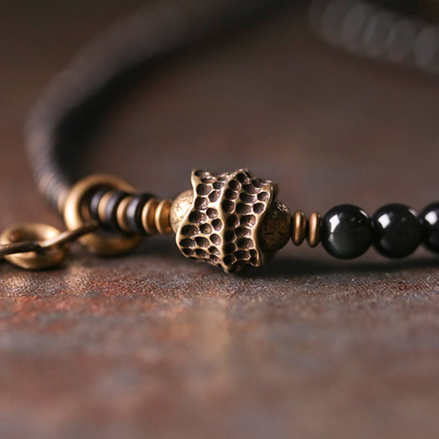 Buddha Stones Rainbow Obsidian Ebony Wood Copper Positive Multilayer Bracelet Bracelet BS 8