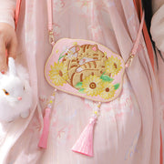 Buddha Stones Embroidery Lucky Panda Cat Shiba Inu Deer Rabbit Fox Flower Cute Animal Hanfu Bag Crossbody Bag Shoulder Bag Bag BS 16