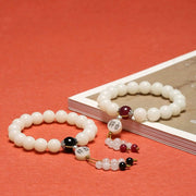 Buddha Stones Bodhi Seed Red Agate Black Obsidian Pink Crystal Rutilated Quartz Peace Wrist Mala Bracelet Bracelet BS 14