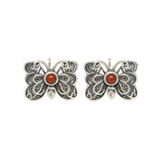 Buddha Stones 925 Sterling Silver Red Agate Butterfly Self-acceptance Ring Earrings Set Bracelet Necklaces & Pendants BS 19