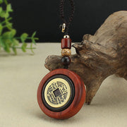 Buddha Stones Copper Coin Attract Wealth Ebony Wood Red Sandalwood Luck Key Chain Decoration