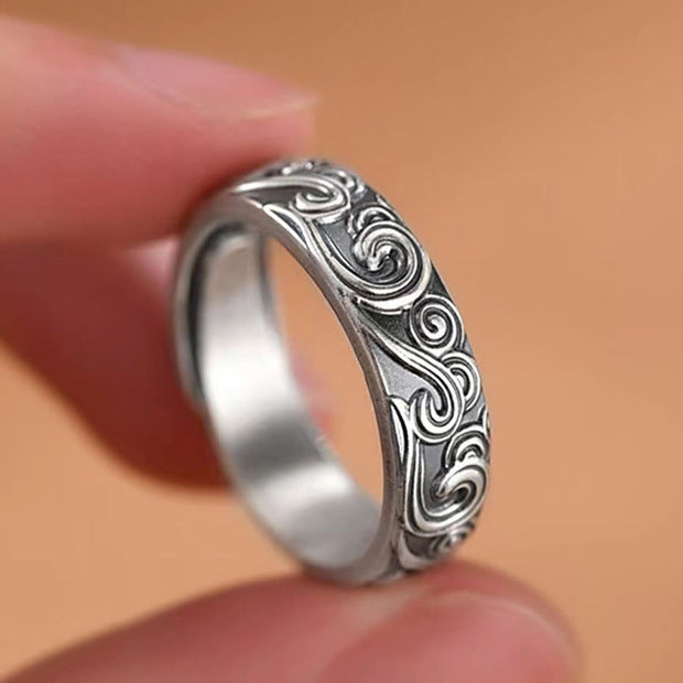 Buddha Stones 999 Sterling Silver Auspicious Clouds Engraved Blessing Adjustable Ring Ring BS 3