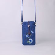Buddha Stones Small Embroidered Flowers Crossbody Bag Shoulder Bag Cellphone Bag 11*20cm