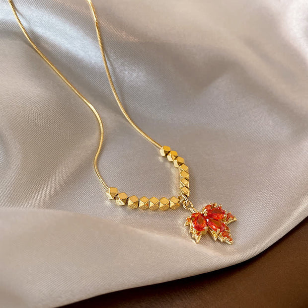 Buddha Stones Maple Leaf Zircon Luck Necklace Pendant Ring Earrings