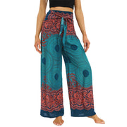 Buddha Stones Bohemian Compass Flower Print Lace-up Wide Leg Pants Women's Yoga Pants