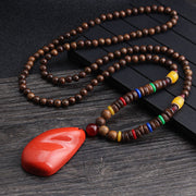 Buddha Stones Tibetan Wenge Wood Bodhi Seed Agate Balance Peace Necklace Pendant (Extra 40% Off | USE CODE: FS40) - Wenge Wood&Red Agate - image 2