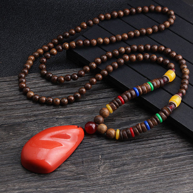 Buddha Stones Tibetan Wenge Wood Bodhi Seed Agate Balance Peace Necklace Pendant (Extra 40% Off | USE CODE: FS40) - Wenge Wood&Red Agate - image 2