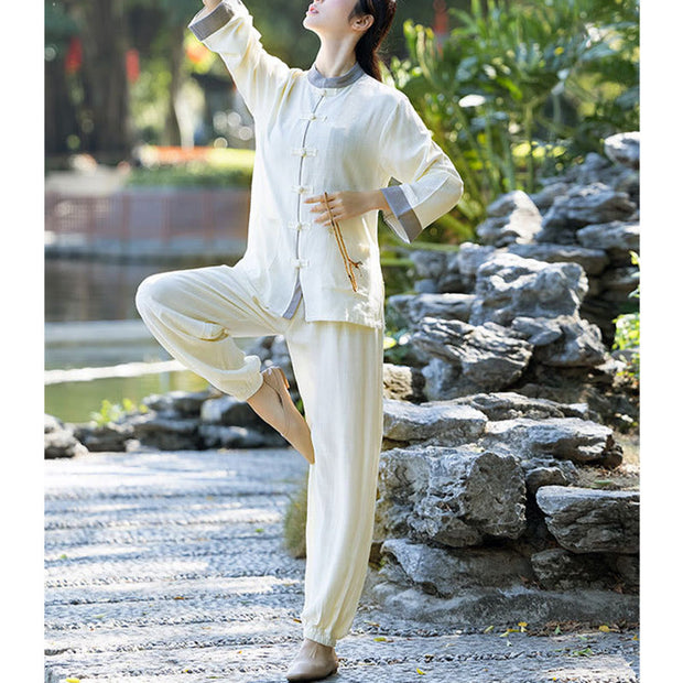 Buddha Stones Frog-Button Meditation Prayer Spiritual Zen Practice Tai Chi Uniform Clothing Women's Set Clothes BS 5