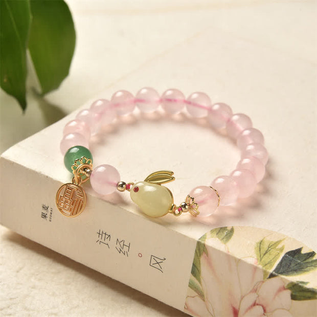 Year of the Rabbit Natural Pink Crystal Green Agate Bunny Love Happiness Bracelet