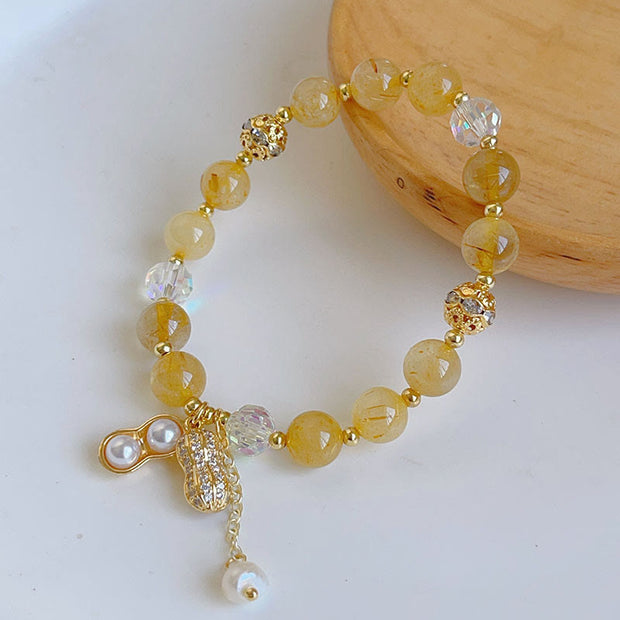 Buddha Stones Sun Stone Colorful Rutilated Quartz Wealth Peanut Charm Bracelet Bracelet BS Golden Rutilated Quartz(Wrist Circumference 14-16cm)