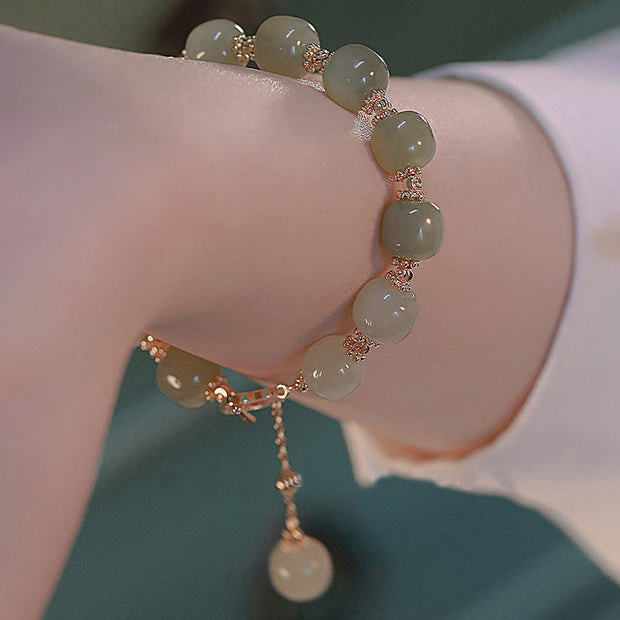 FREE Today: Bring Luck Energy 14K Gold Plated Jade Bead Four Leaf Clover Chain Bracelet FREE FREE 8