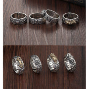 Buddha Stones Tibetan 990 Sterling Silver Om Mani Padme Hum PiXiu Dorje Vajra Heart Sutra Engraved Wealth Ring