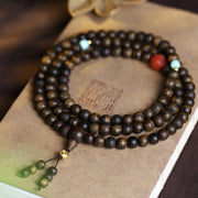Buddha Stones 108 Mala Beads Agarwood Red Agate Turquoise Peace Meditation Bracelet