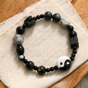 FREE Today: Protection And Willpower Black Onyx Picasso Jasper Bead Yin Yang Bracelet