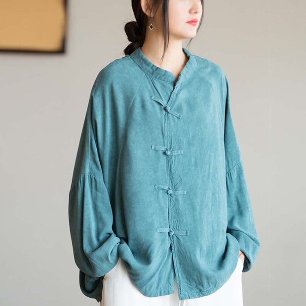 Buddha Stones Frog-Button Long Sleeve Shirt Zen Tai Chi Meditation Top Hanfu Clothing Jacket