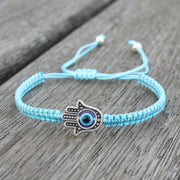Buddha Stones Handmade Hamsa Symbol Protection Luck String Bracelet Bracelet BS Aqua(Bracelet Size 16-24cm)