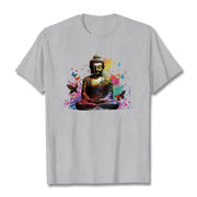 Buddha Stones Colorful Butterfly Flying Meditation Buddha Tee T-shirt T-Shirts BS LightGrey 2XL