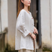Buddha Stones Retro Zen Design Long Sleeve Shirt Ramie Linen Jacket With Pockets