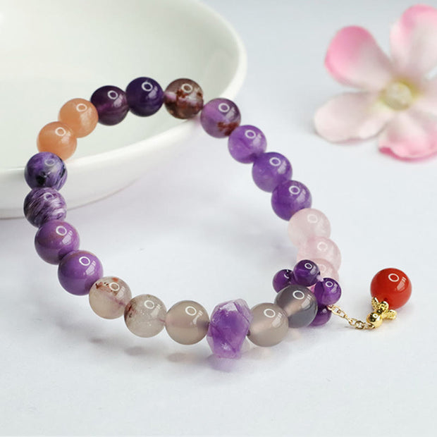 Buddha Stones Natural Amethyst Crystal Inner Peace Healing Bead Charm Bracelet