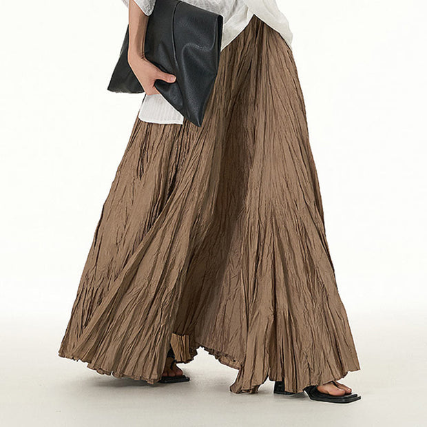 Buddha Stones Solid Color Loose Long Elastic Waist Skirt 35