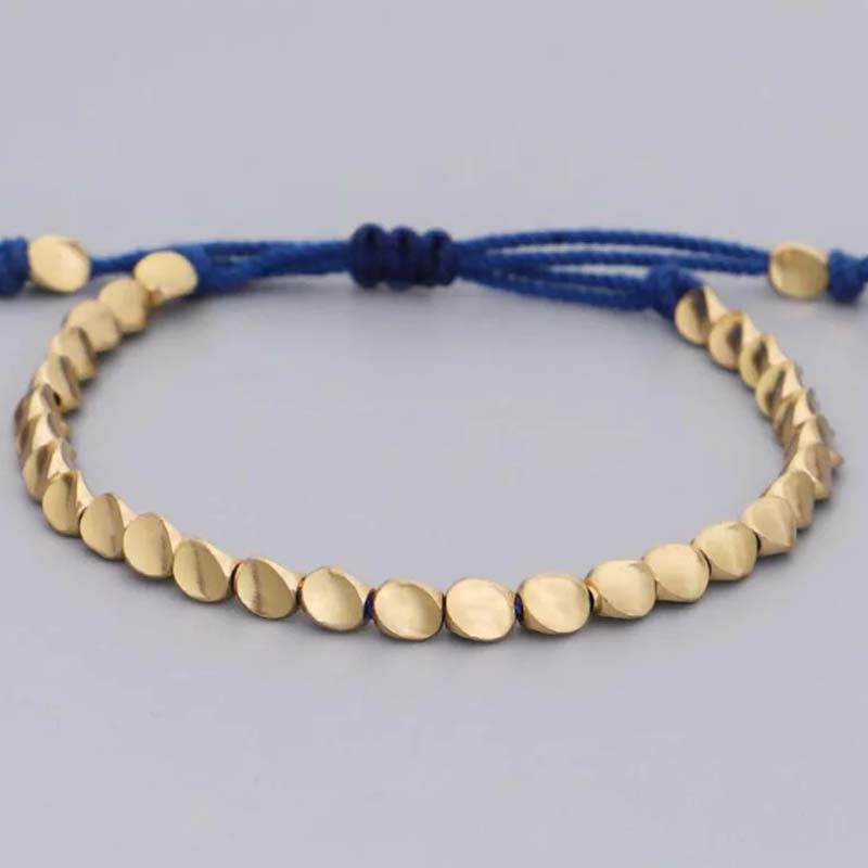 Poceton Buddha Brass Bead Bracelet - Tibetan Copper Meditation Lucky Bracelet (Blue)