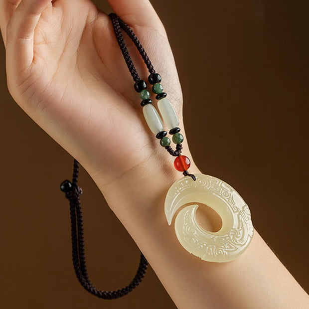Buddha Stones Peace Buckle Jade Small Leaf Red Sandalwood Cinnabar Agate Luck Necklace Pendant